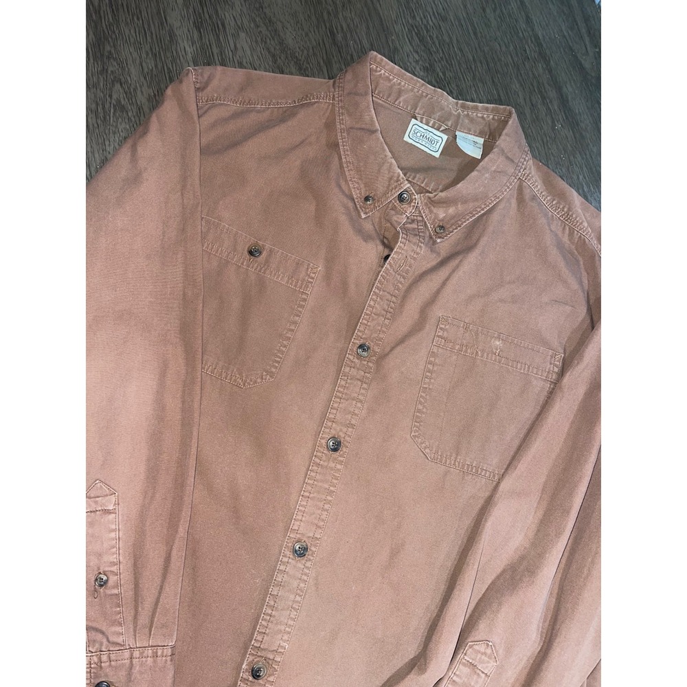 C.E. Schmidt Mens 3XL Brown Button Down Workwear Shirt Long Sleeve Cotton